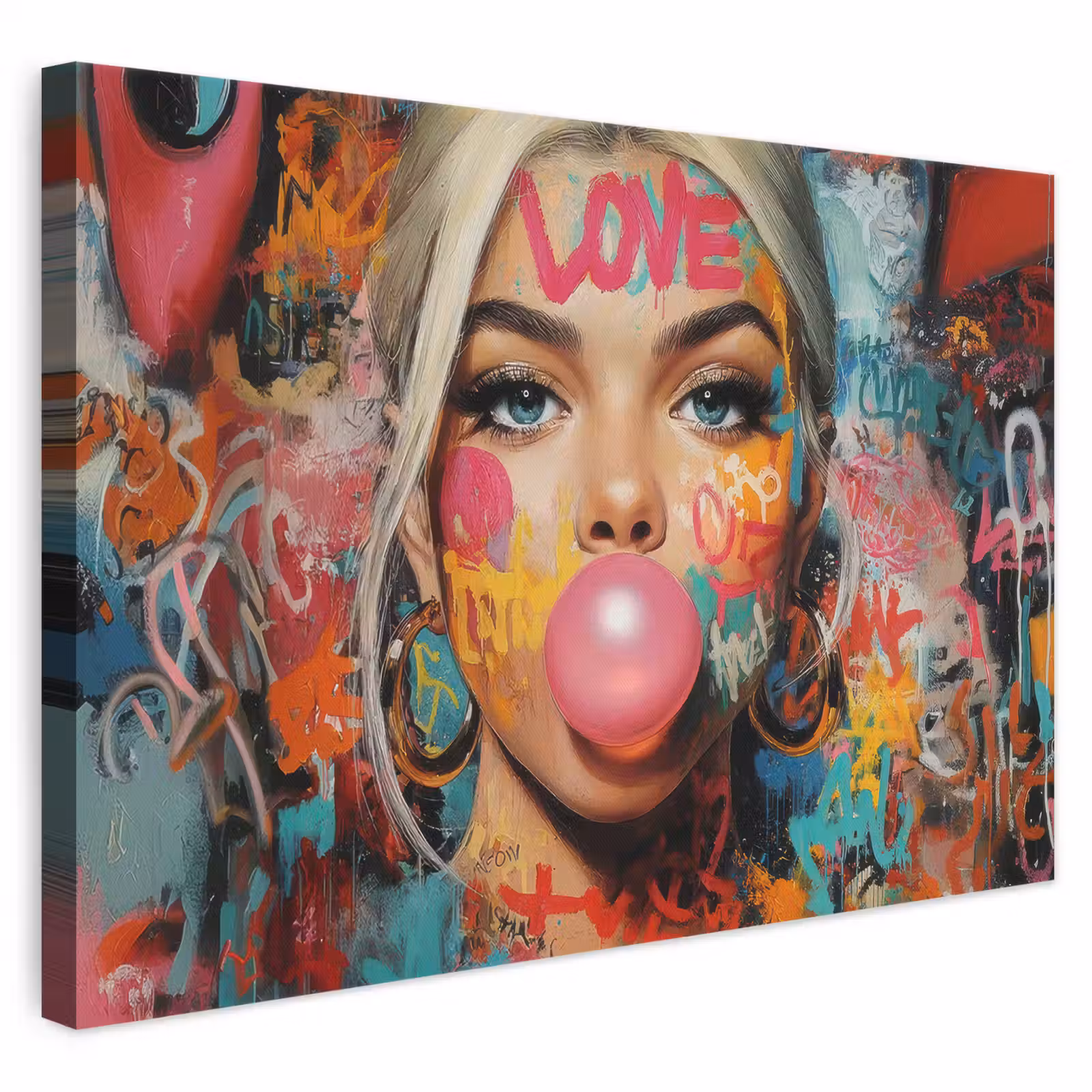 Canvas schilderij - Vrouw - Kauwgom - Graffiti - Love — 1