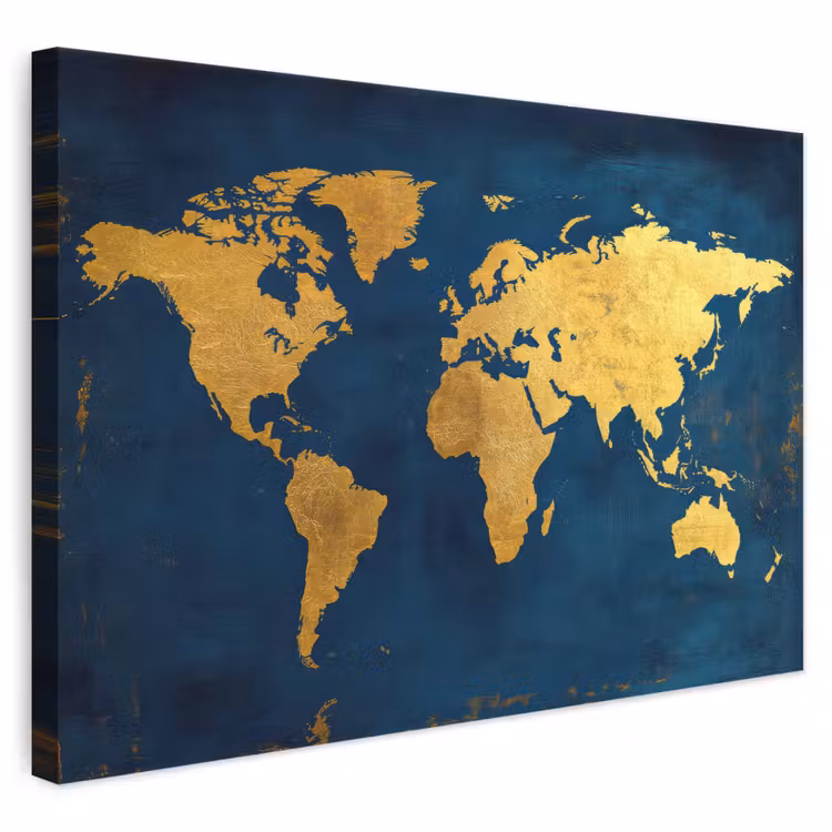 Canvas schilderij - Wereldkaart - Goud - Donkerblauw — 1