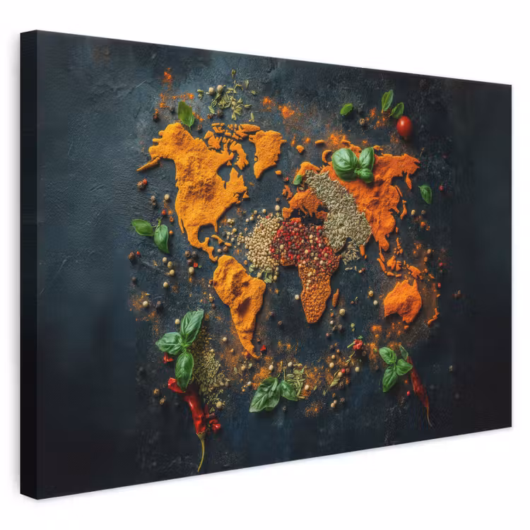 Canvas schilderij - Wereldkaart - Kruiden - Levendige kleuren — 1