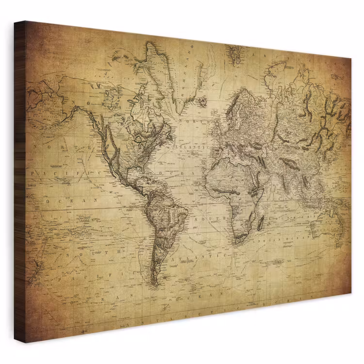 Canvas schilderij - Wereldkaart - Vintage - Antiek - Bruin - Papier — 1