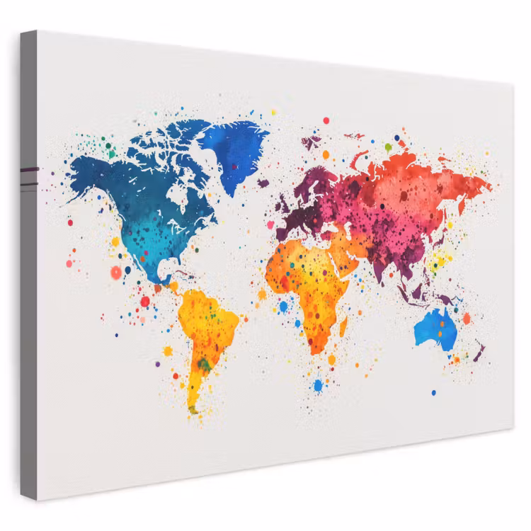 Canvas schilderij - Wereldkaart - Graffiti - Kleurrijk — 1