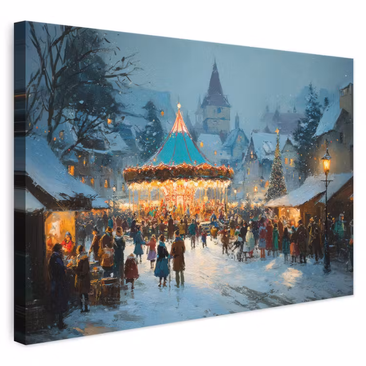 Canvas schilderij - Winterkermis - Dorp - Kleurrijk — 1