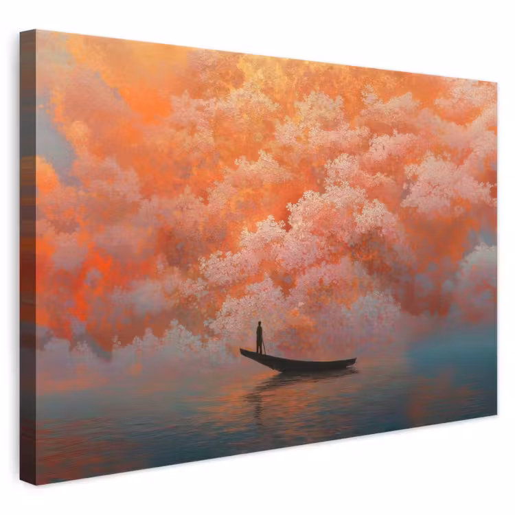Canvas schilderij - Zee - Boot - Wolken - Oranje — 1
