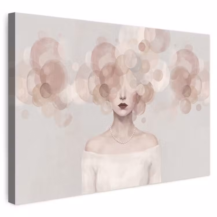 Canvas schilderij - Vrouw met Cirkels voor Gezicht Oudroze — 1