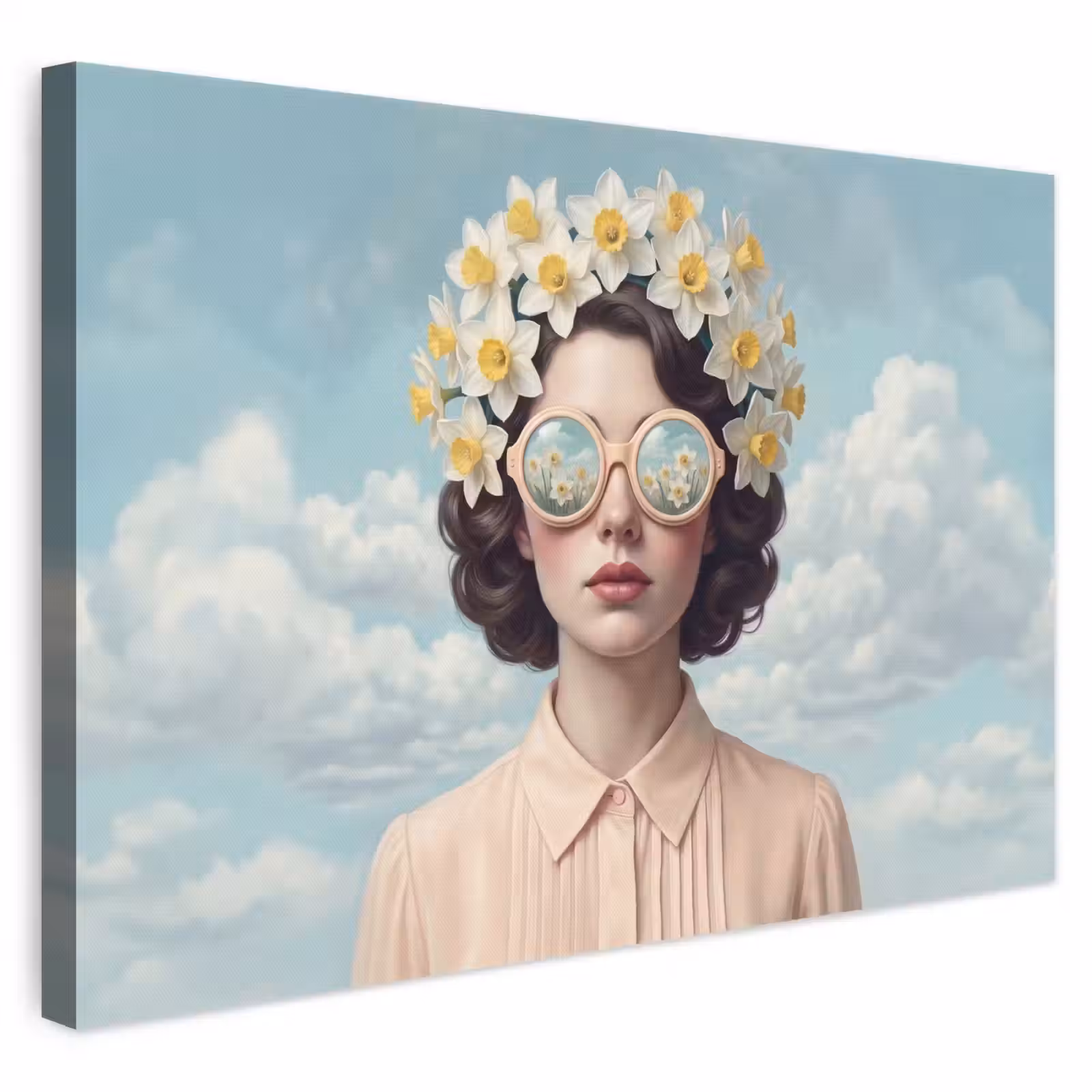 Canvas schilderij - Vrouw - Narcissen - Geel — 1