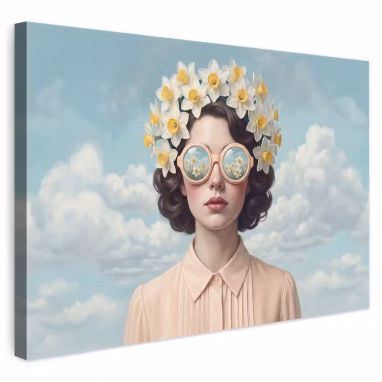 Canvas schilderij - Vrouw - Narcissen - Geel — 1