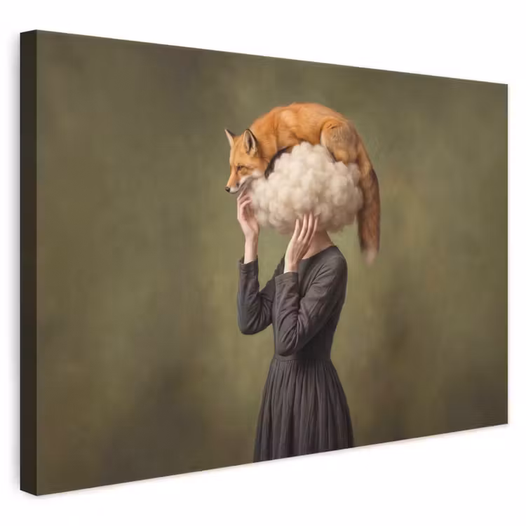 Canvas schilderij - Vos op Wolk Vrouw — 1