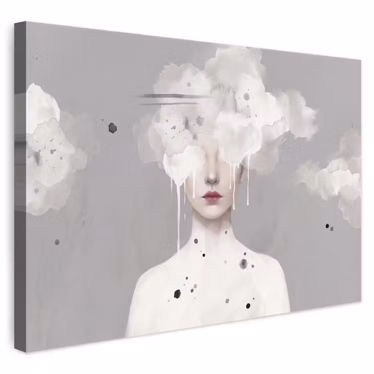 Canvas schilderij - Vrouw met Wolken Als Hoofd Grijs
