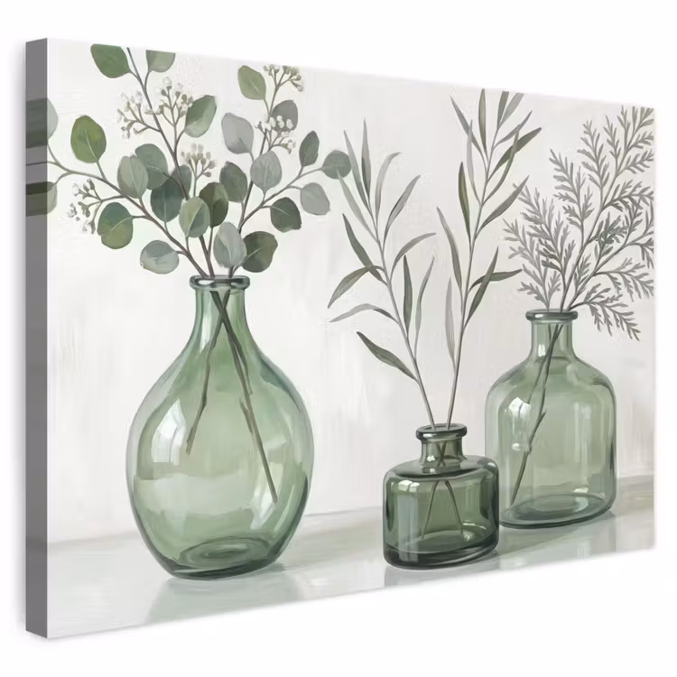 Canvas schilderij - Vazen - Bladeren - Groen