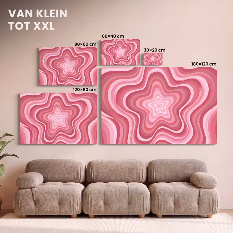 Canvas schilderij - Golvende Sterren Roze Retro — 8
