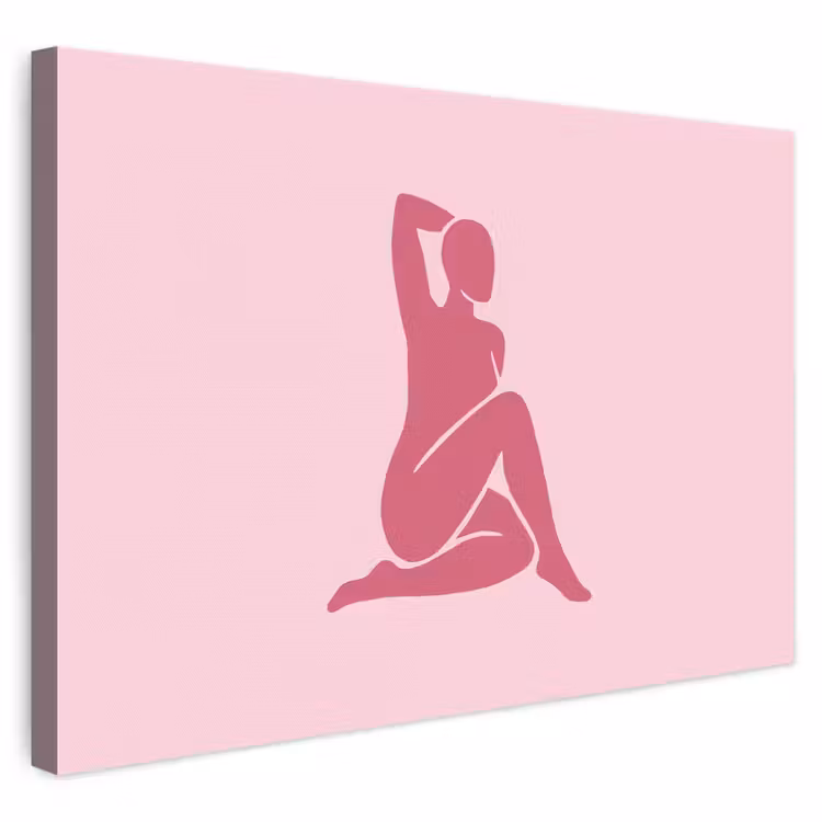 Canvas schilderij - Roze Silhouet Zittende Vrouw