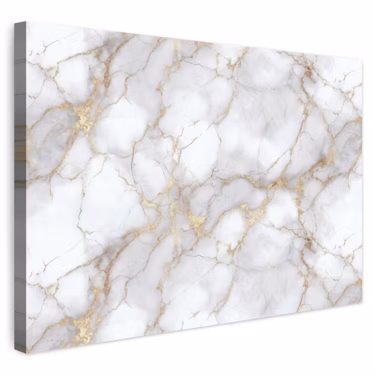 Canvas schilderij - Wit - Goud - Marmer - Grijs