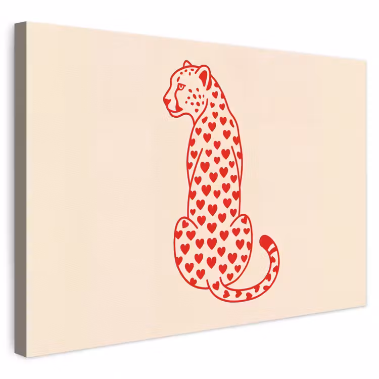 Canvas schilderij - Cheetah met Hartjes Rood