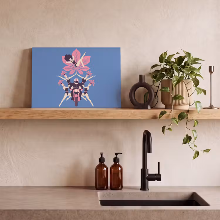 Canvas schilderij - Motorrijder met Cabaretdanseressen — 4