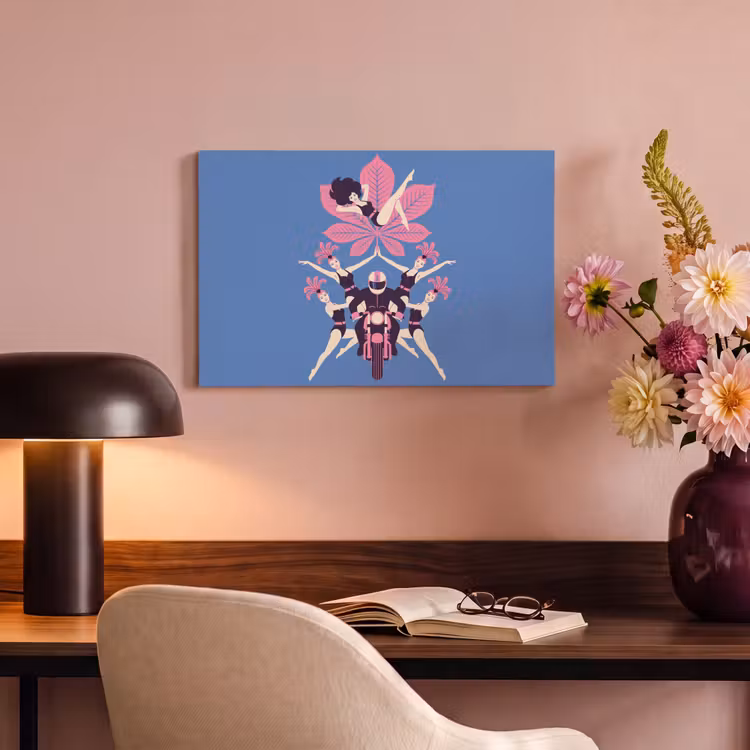 Canvas schilderij - Motorrijder met Cabaretdanseressen — 6