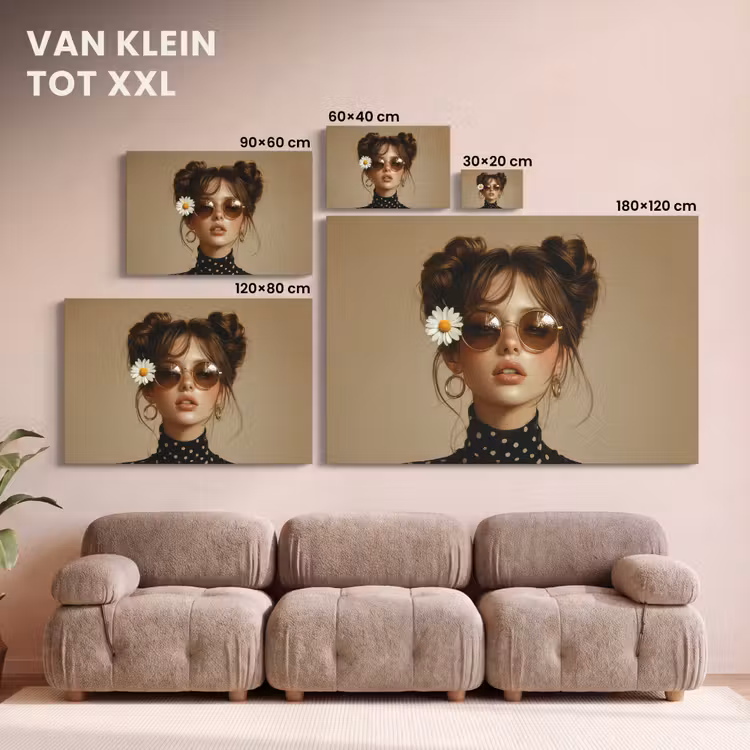 Canvas schilderij - Vrouw - Beige - Bloem - Modern - Portret — 8