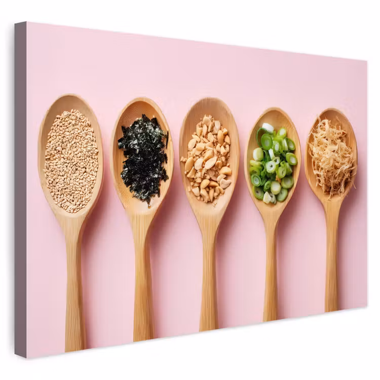 Buiten canvas - Ingrediënten - Lepels - Hout - Roze