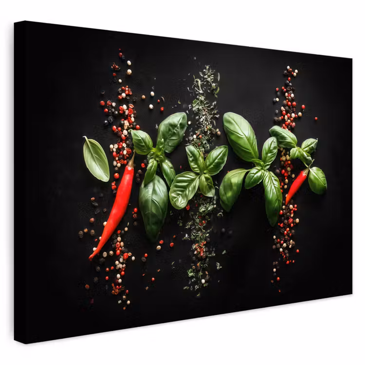Buiten canvas - Chilipepers - Basilicum - Blaadjes - Rood