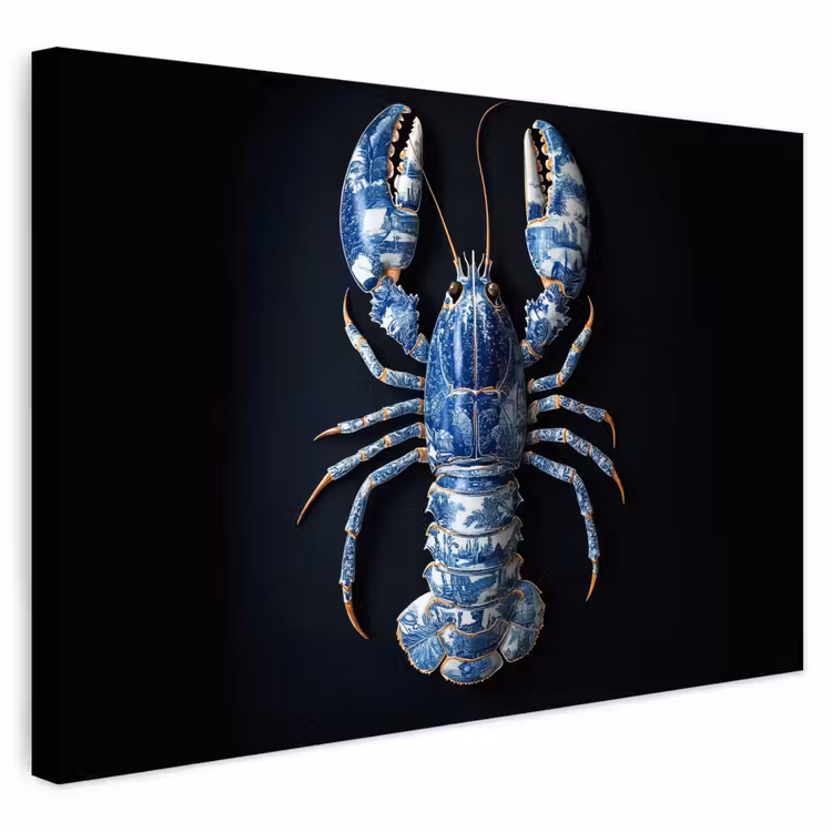 Buiten canvas - Kreeft - Delftsblauw - Schild - Stoer