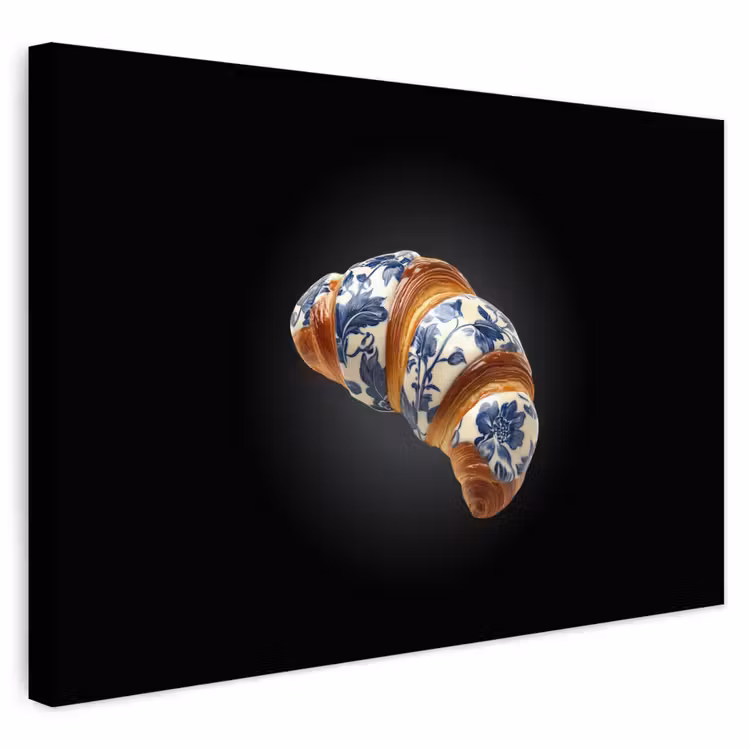 Buiten canvas - Croissant - Bloemenpatroon - Delftsblauw
