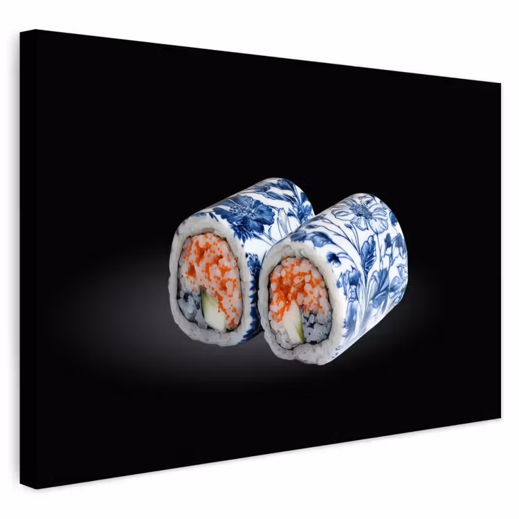 Buiten canvas - Sushi - Delfts blauw - Rijst - Vis - Elegant