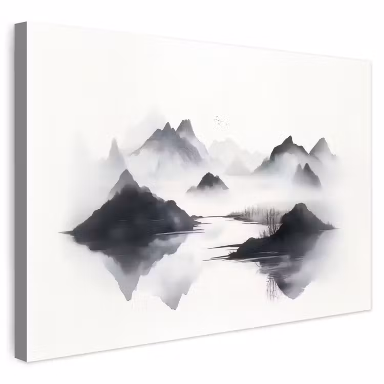 Buiten canvas - Bergen - Mistig - Water - Wit — 1