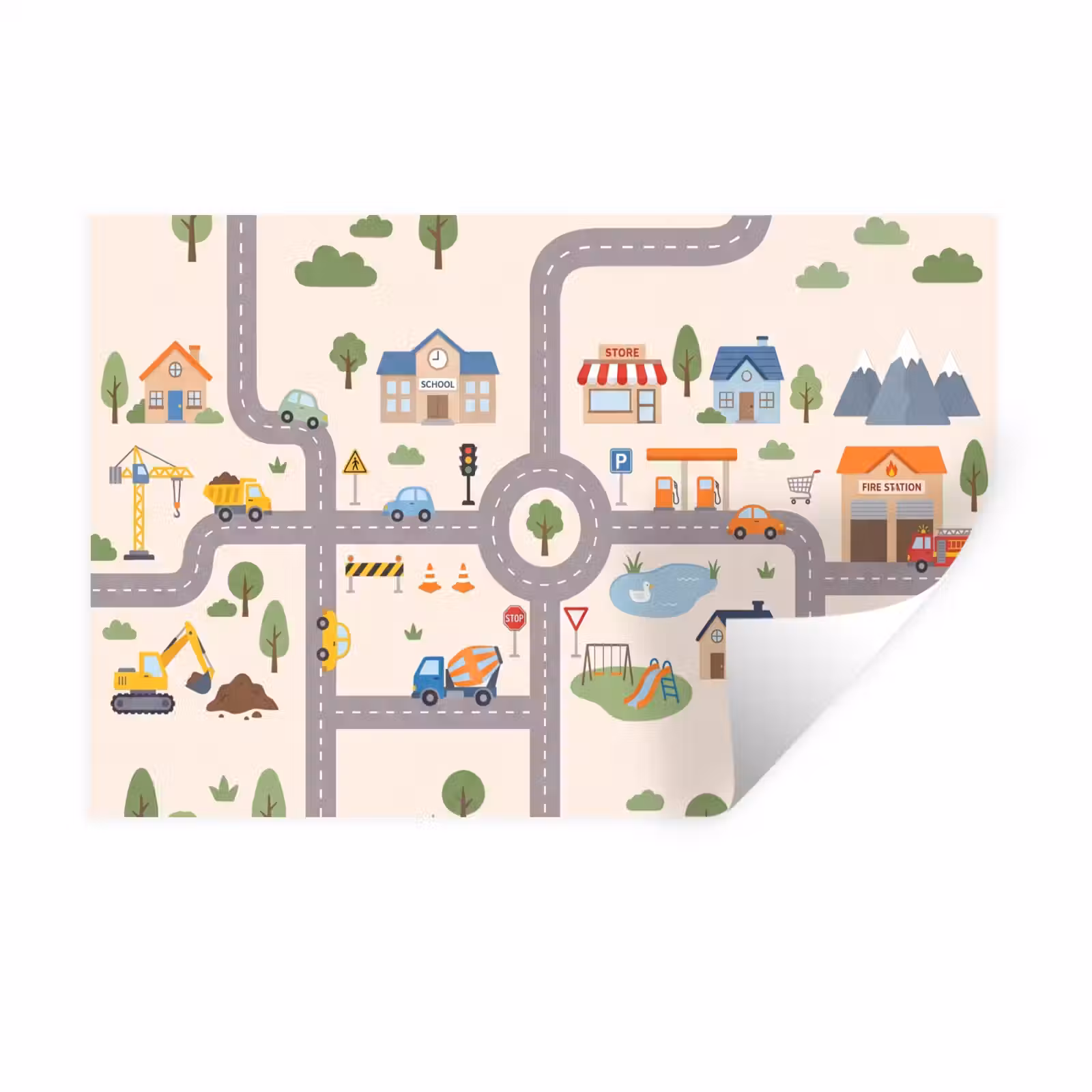 Muursticker - Stad - Wegen - Illustratie — 1