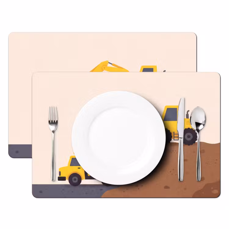 Placemat - 6 stuks - Graafmachine - Bouw - Geel — 2