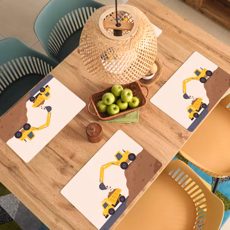 Placemat - 6 stuks - Graafmachine - Bouw - Geel — 6