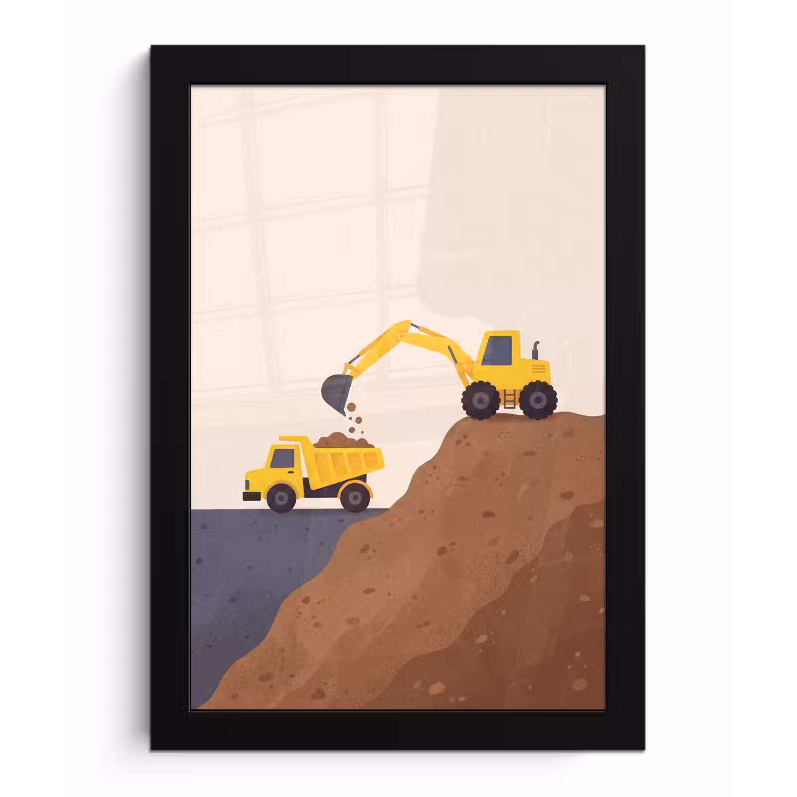 Poster met lijst - Graafmachine - Bouw - Geel — 1