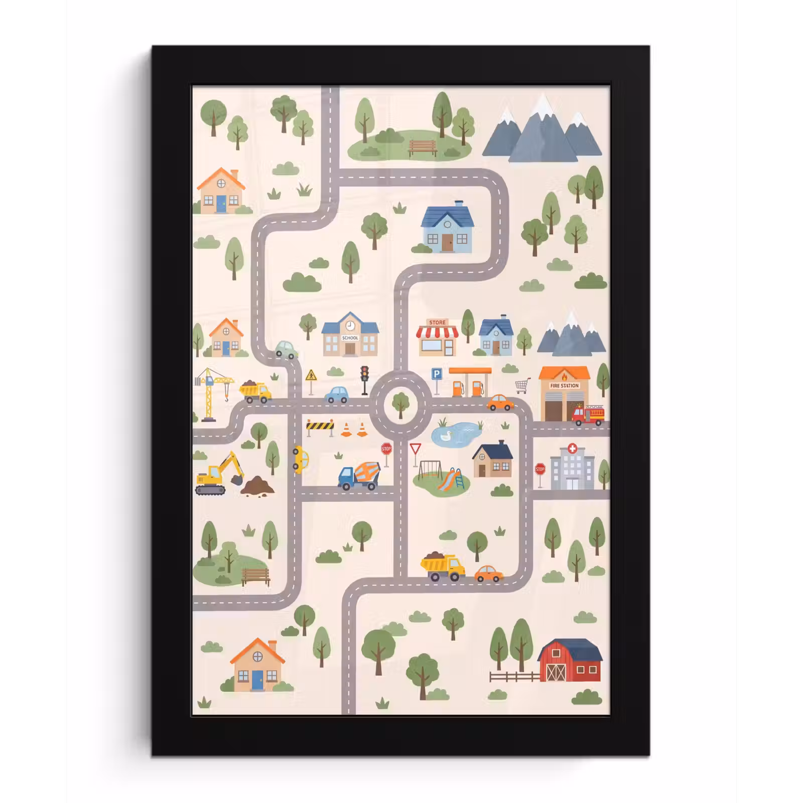Poster met lijst - Stad - Wegen - Illustratie — 1