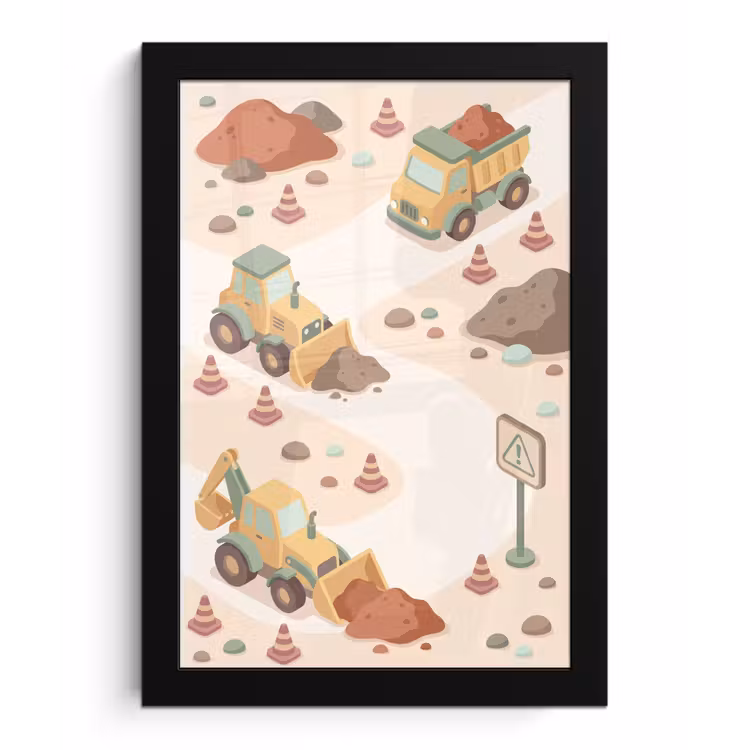 Poster met lijst - Bouwplaats - Voertuig - Illustratie — 1