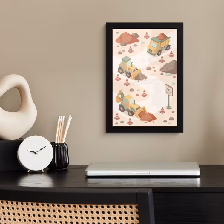 Poster met lijst - Bouwplaats - Voertuig - Illustratie — 2