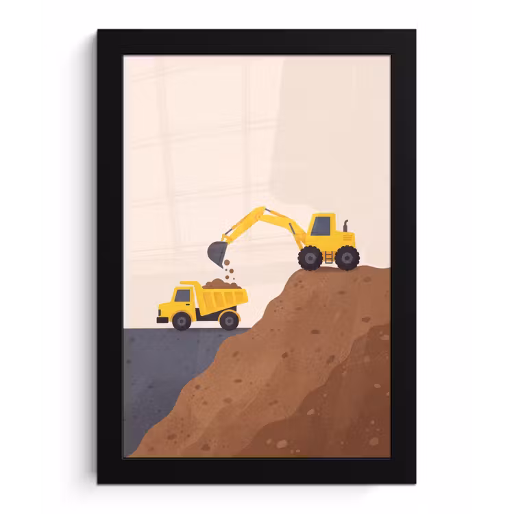 Poster met lijst - Graafmachine - Bouw - Geel — 1