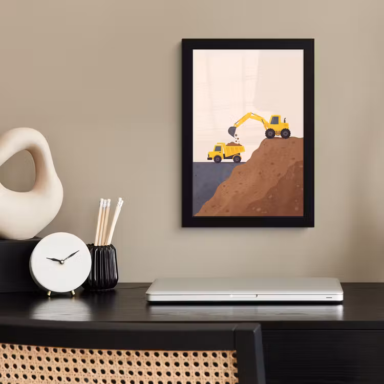 Poster met lijst - Graafmachine - Bouw - Geel — 2