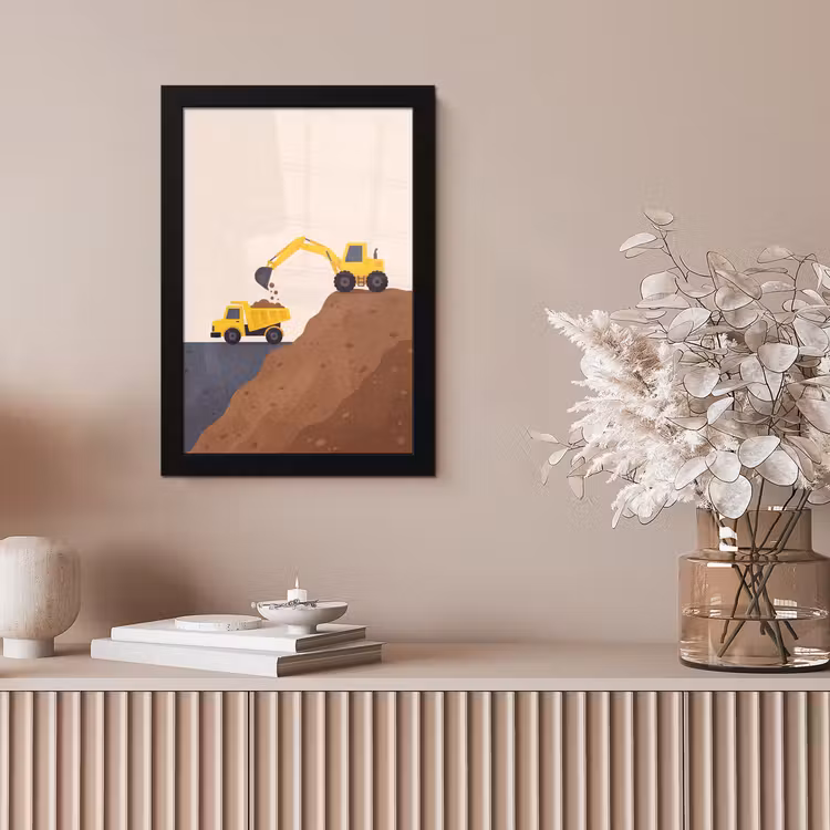 Poster met lijst - Graafmachine - Bouw - Geel — 5