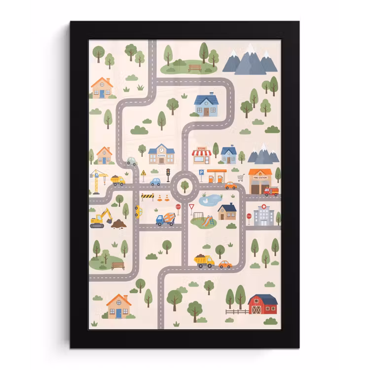 Poster met lijst - Stad - Wegen - Illustratie — 1