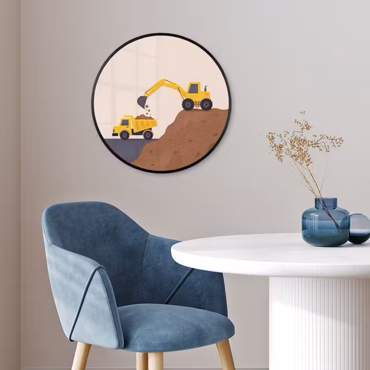 Ronde fotolijst - Graafmachine - Bouw - Geel — 4