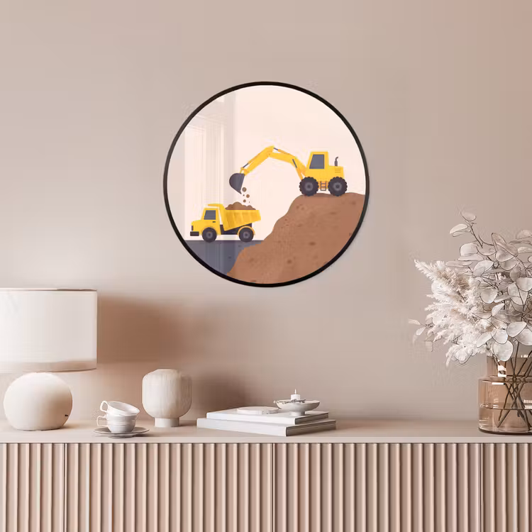 Ronde fotolijst - Graafmachine - Bouw - Geel — 5