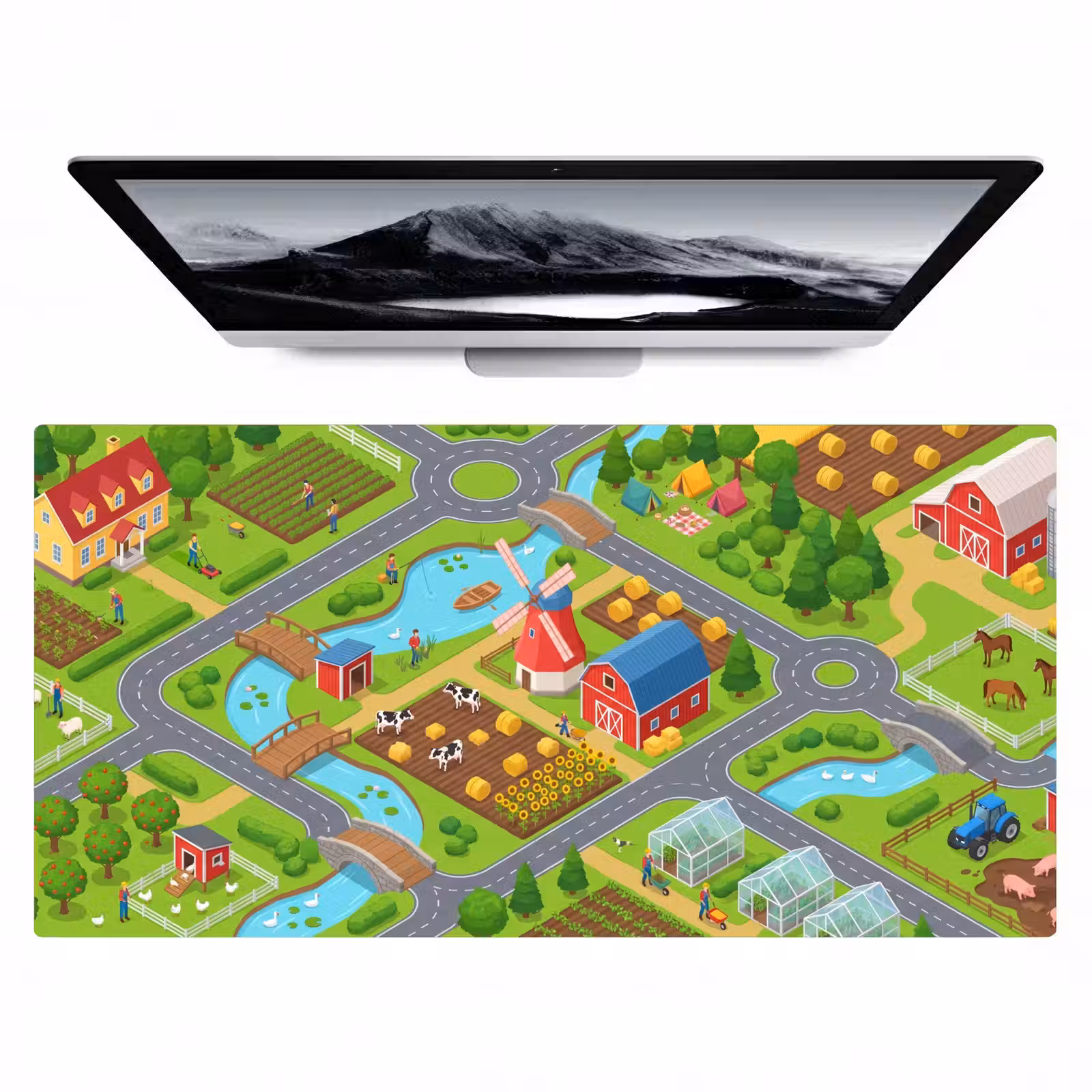 Bureau onderlegger - Boerderij - Landschap - Isometrisch — 1