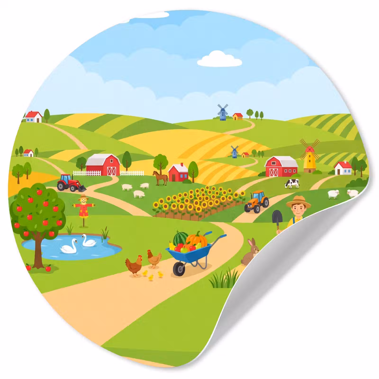 Behangcirkel - Boerderij - Landschap - Cartoon — 1
