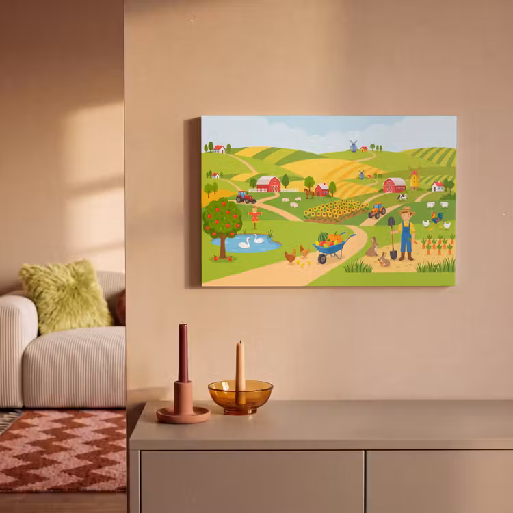 Canvas schilderij - Boerderij - Landschap - Cartoon — 2