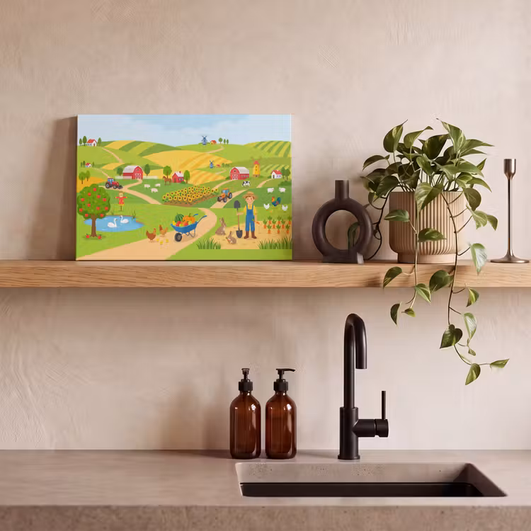 Canvas schilderij - Boerderij - Landschap - Cartoon — 4