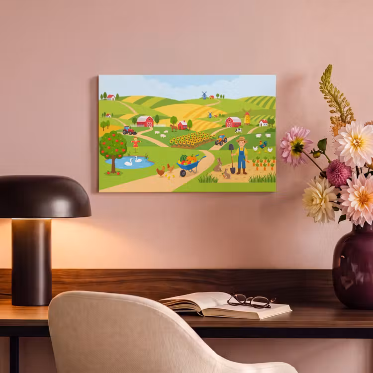 Canvas schilderij - Boerderij - Landschap - Cartoon — 6