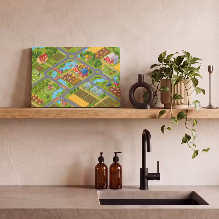 Canvas schilderij - Boerderij - Landschap - Isometrisch — 4