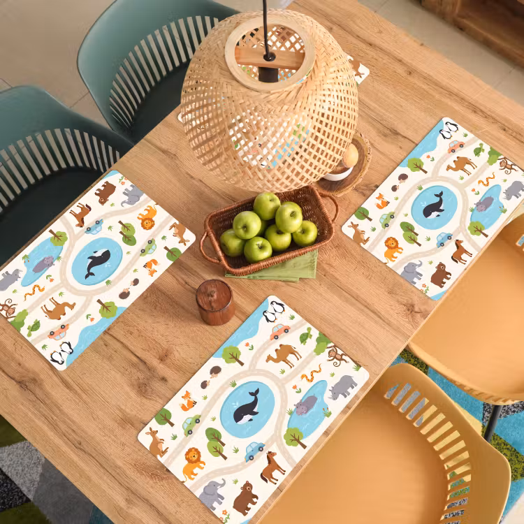 Placemat - 6 stuks - Dieren - Wereld - Illustratie — 6