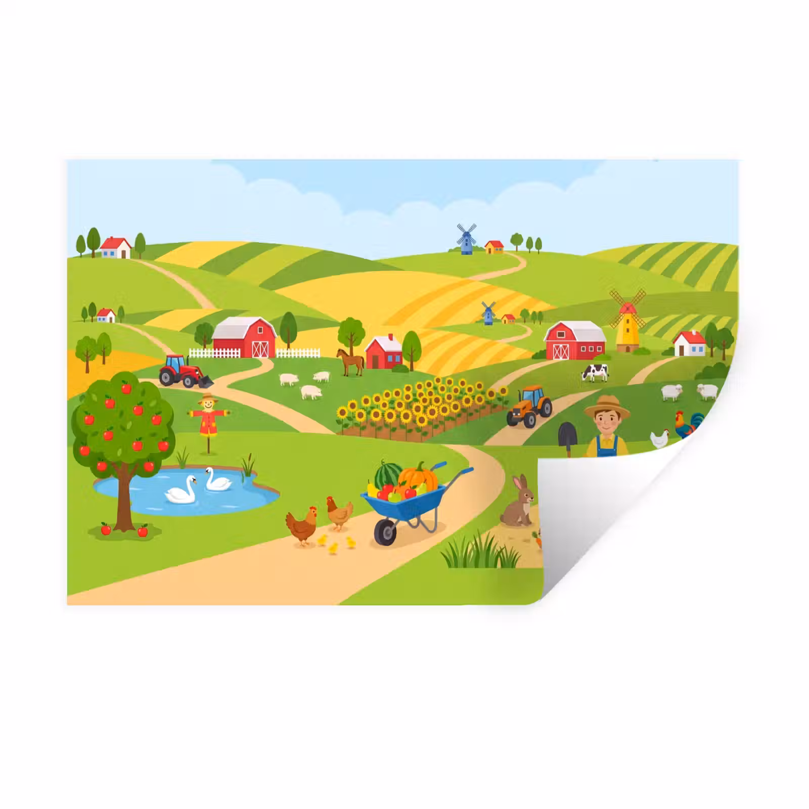 Muursticker - Boerderij - Landschap - Cartoon — 1