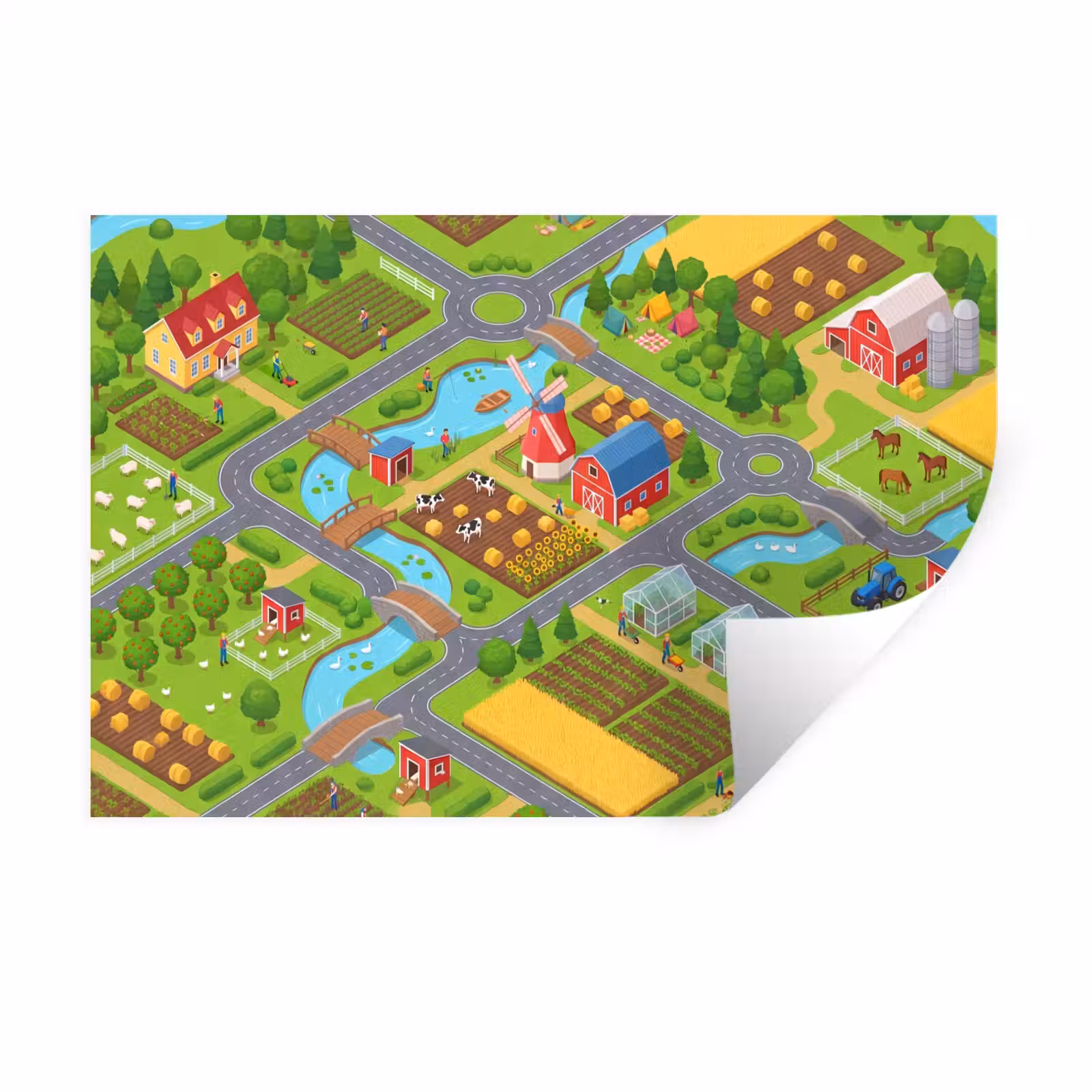 Muursticker - Boerderij - Landschap - Isometrisch — 1