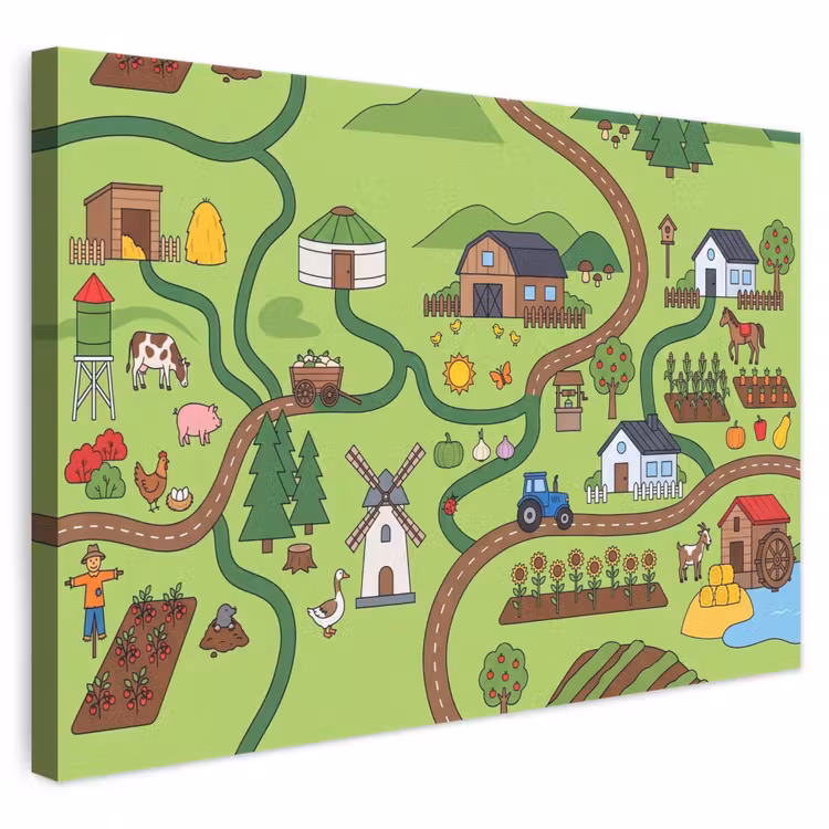 Canvas schilderij - Dieren - Platteland - Illustratie — 1
