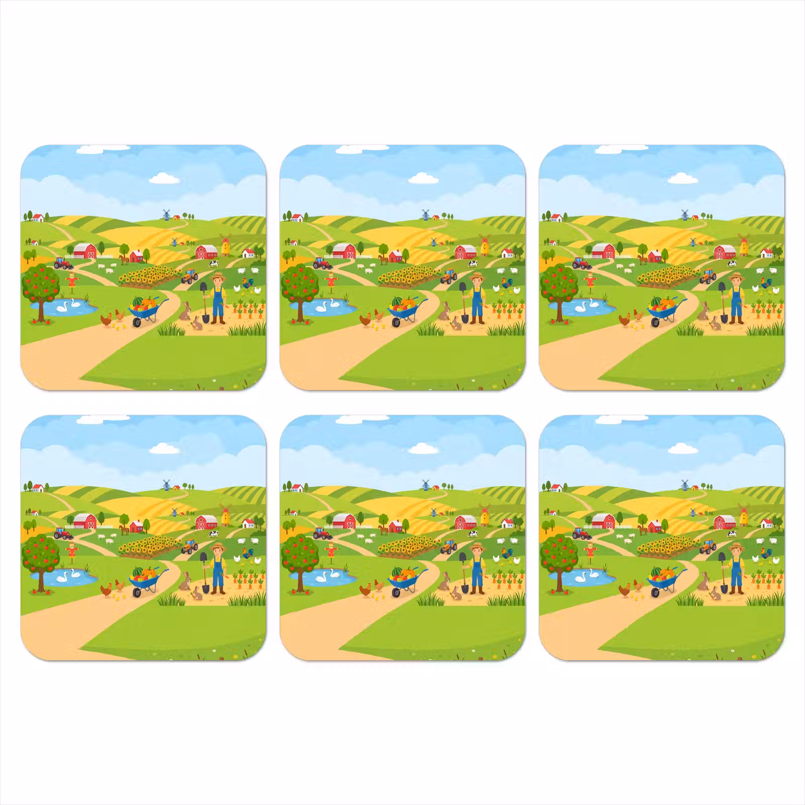 Onderzetter - Boerderij - Landschap - Cartoon — 1